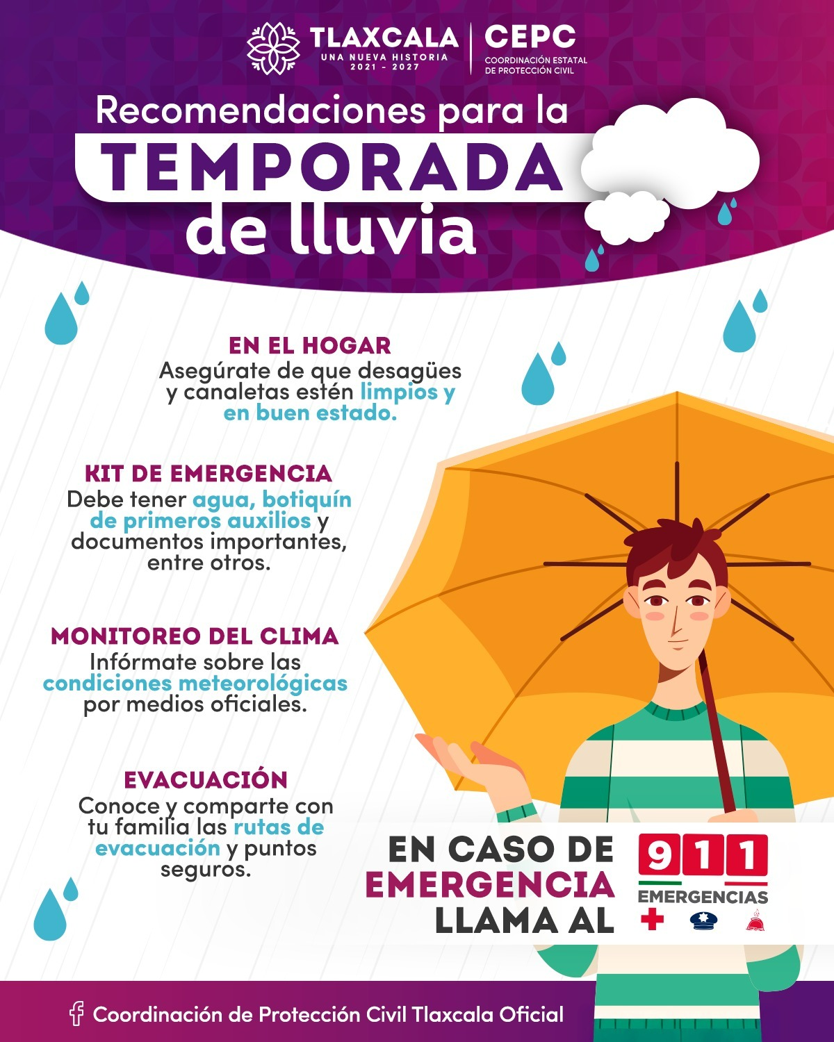 Emite CEPC recomendaciones ante pronóstico de lluvias en Tlaxcala